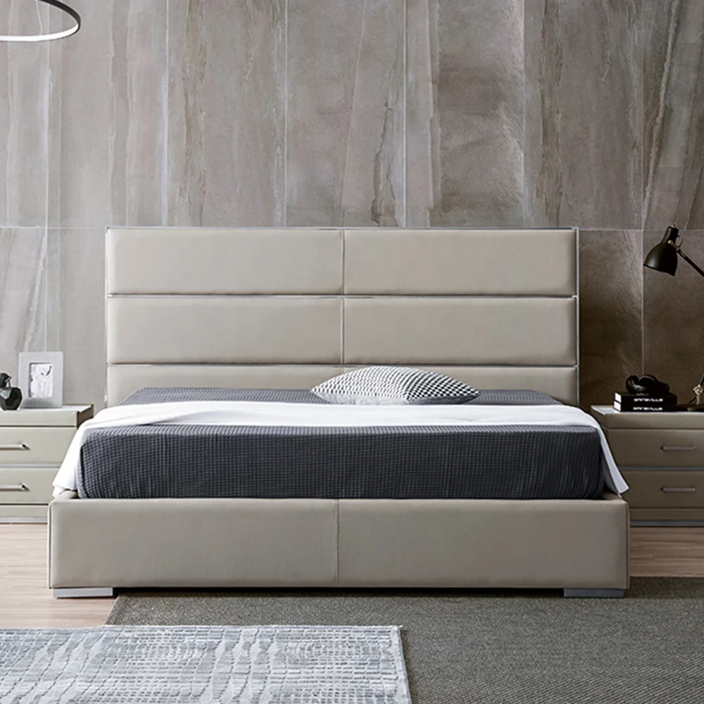 
Double Bed Solid Wood Frame Leather Bed/Upholstered Queen Size High Back Bedroom Furniture 