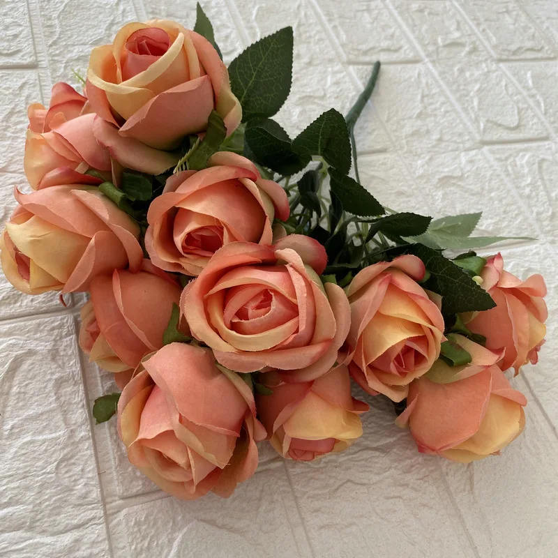 Hot Sale Wholesale 12 Heads Wedding Decorations Blush Pink Rose Bouquet Artificial