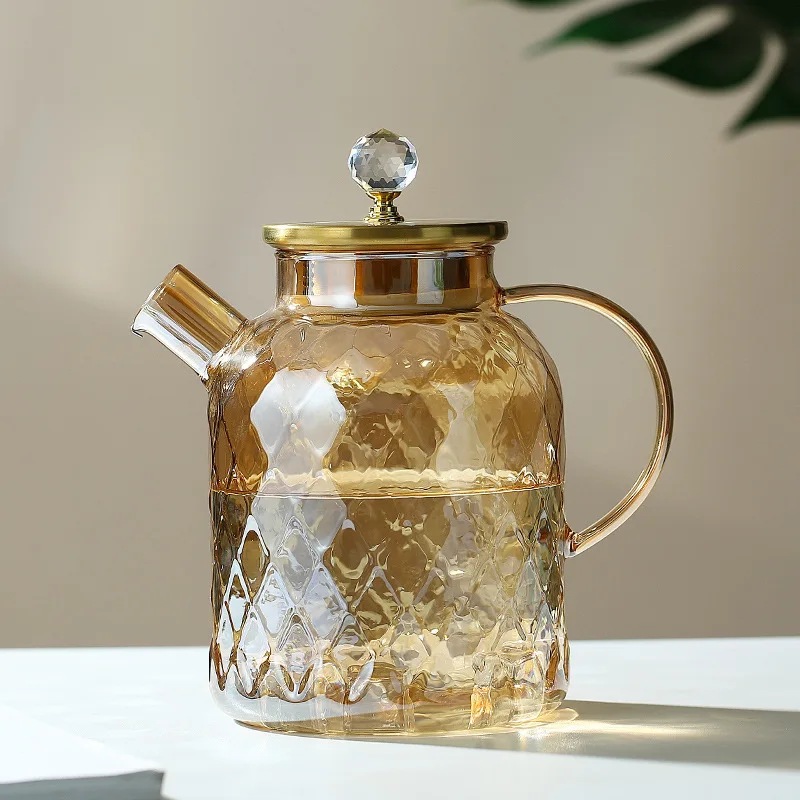 Glass Juice Water Pots High borosilicate Kettles drinking bottle hot sale diamond shape pitcher teapot glass jug