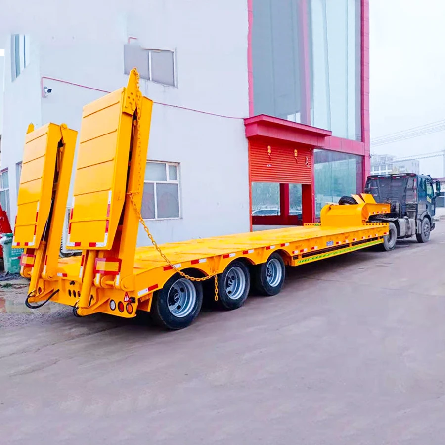 High Quality Heavy Duty Lowboy Lowbed Trailer Transport Heavy Machine Low Bed Truck Semi Trailer With Mechanical