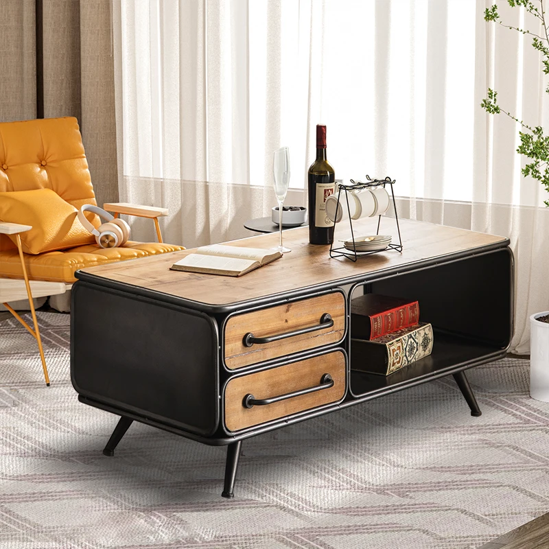 INNOVAHOME Chinese living room shabby chic industrial design antique rustic metal solid wood TV stand cabinet