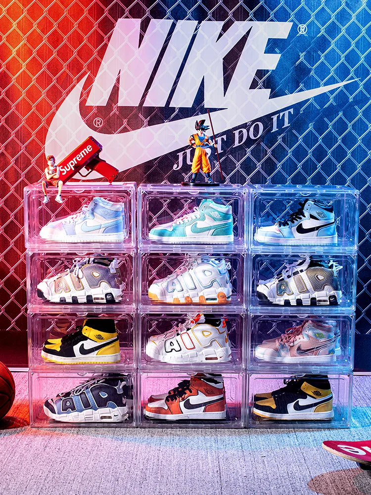 Plastic premium shoe case acrylic transparent sneaker crates clear custom stackable  storage box