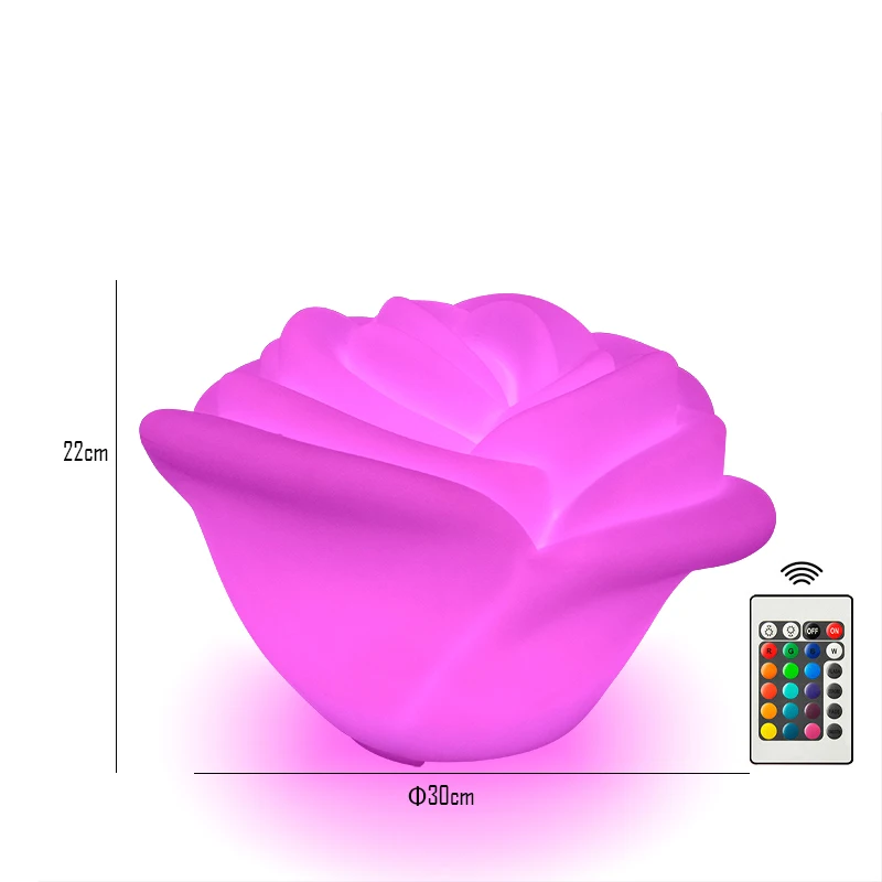 RGB Color Changing PE Plastic Waterproof Rechargeable Glowing LED Rose Shaped