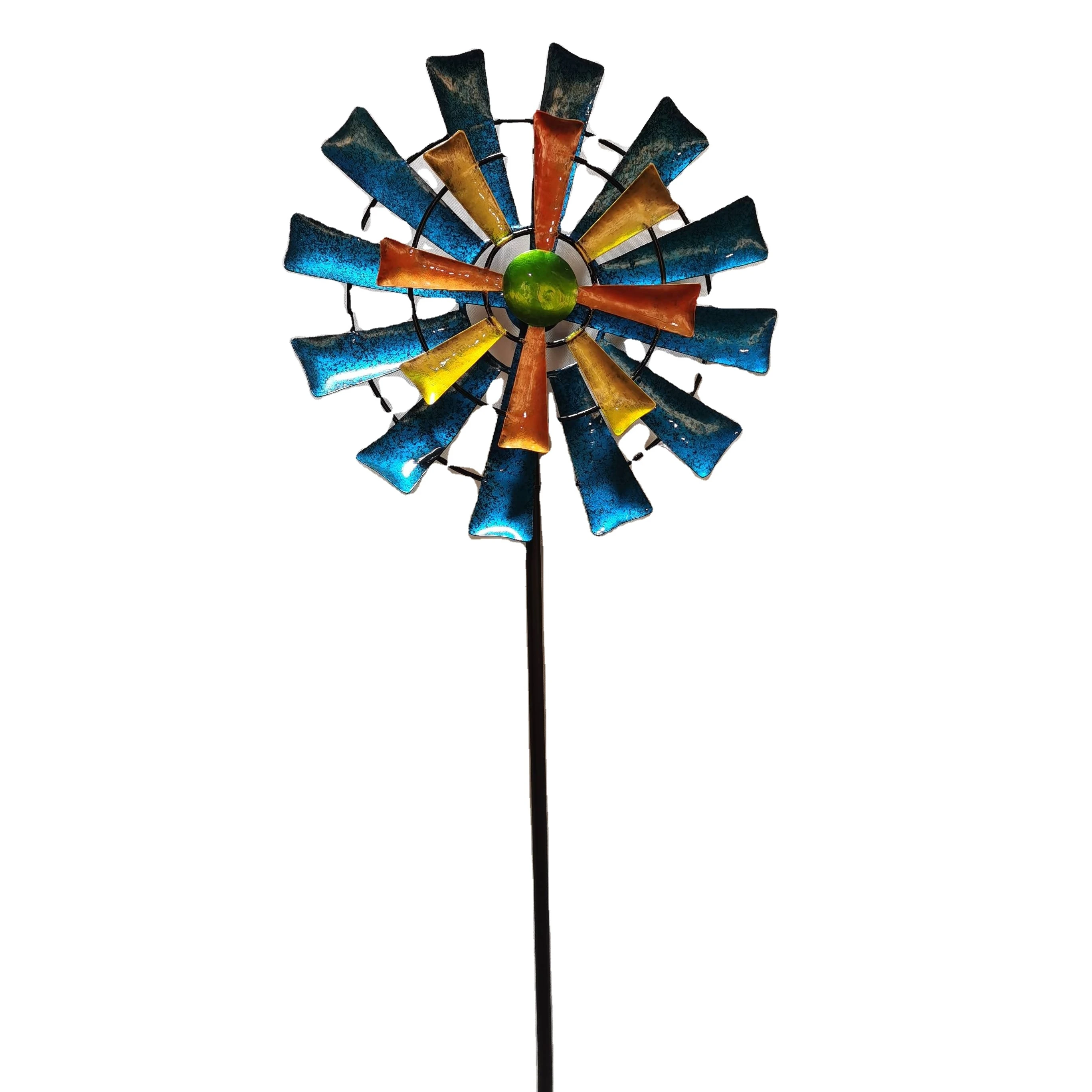 Wholesale Durable Double-Sided Wind Spinner Blue & Gold Garden Stake for Yard Manufacturer High Quality Outdoor Metal Windmill