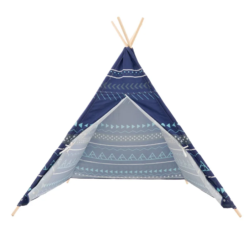 Kids Indoor Playhouse, Indian Teepee Tent Cotton Canvas Four Poles With Window Portable Tent For Kids