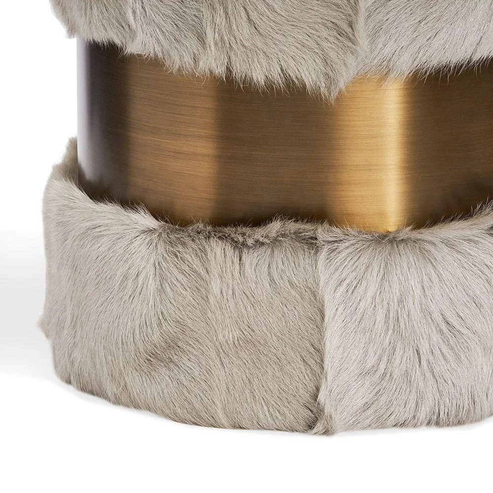 Decorative luxury Lamb Golden Living Room Stools Comfortable Round Long Fur Ottoman