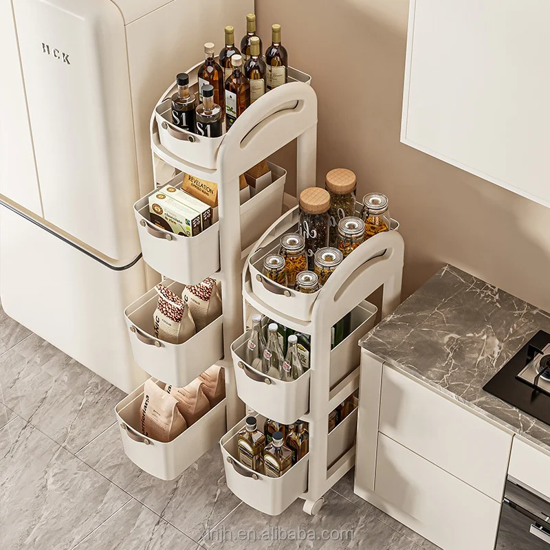 Undertable Storage Rack Kitchen Storage Cabinet Movable Small Cart Simple Wheeled Snack Storage