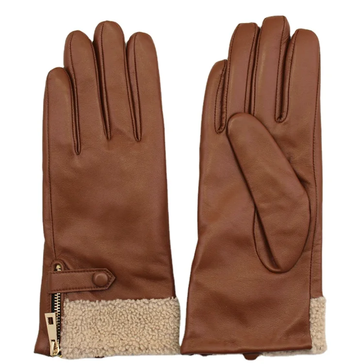 ladies cheap driving leather hand gloves with lamb fur