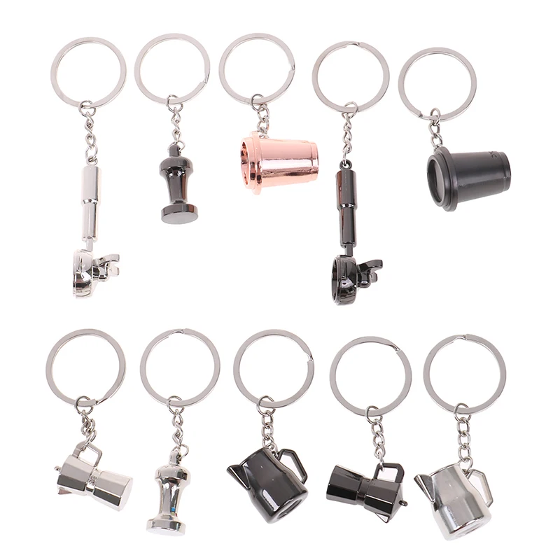 Portable Coffeeware Accessories Gift Portable Coffee Machine Pitcher Keyring Coffee Handle Keyring Creative Coffee Keychain