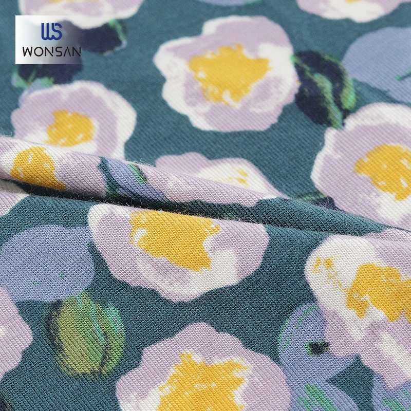China High Quality Lyocell Spandex Garment Loungewear Cloth Flowers Printed Jersey Knitted Fabric