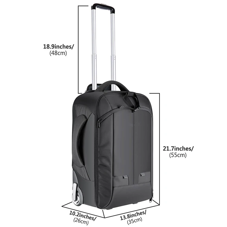 Convertible Wheeled Camera Backpack Luggage Trolley Tool Bag Case with Double Bar Anti-shock Detachable Padded Waterproof  Bag