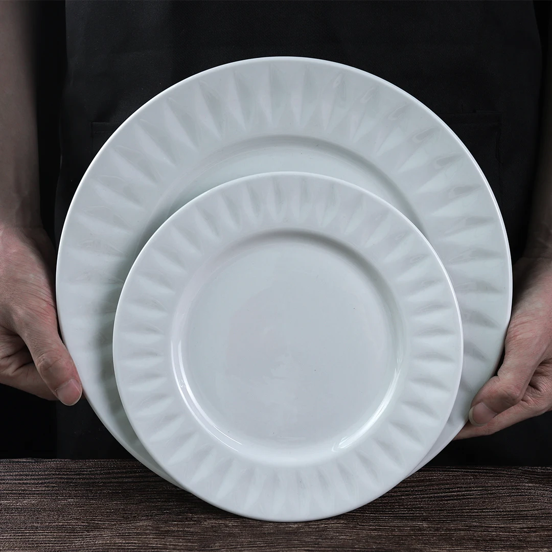 chip resistant scratch resistant dinner plate salad plate cereal bowl mugs embossed white dinnerware collection