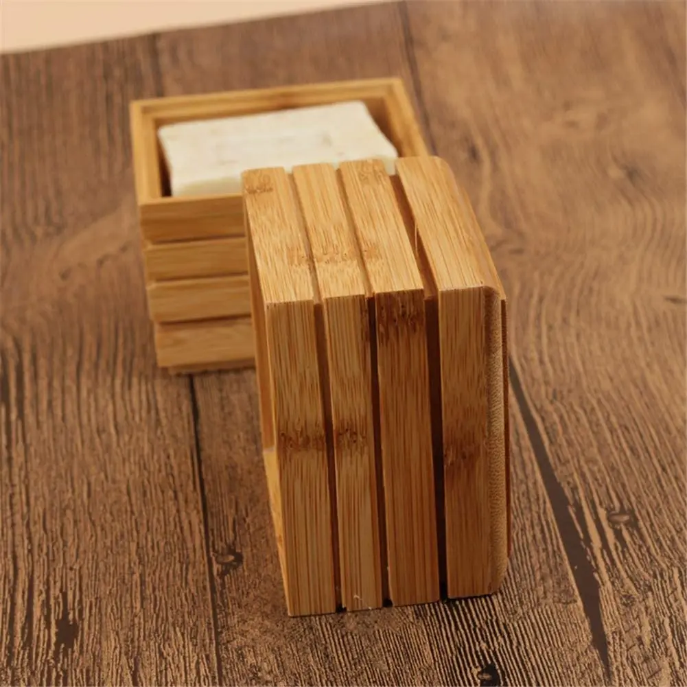 Natural Bamboo Soap Dishes Soap Tray Holder Storage Rack Container with Lids