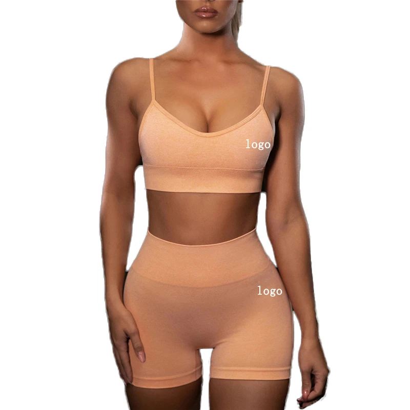 Бесшовные шорты для йоги, спортивный бюстгальтер, костюм для фитнеса, спортивный бюстгальтер, быстросохнущие дышащие спортивные шорты, Женский комплект для йоги