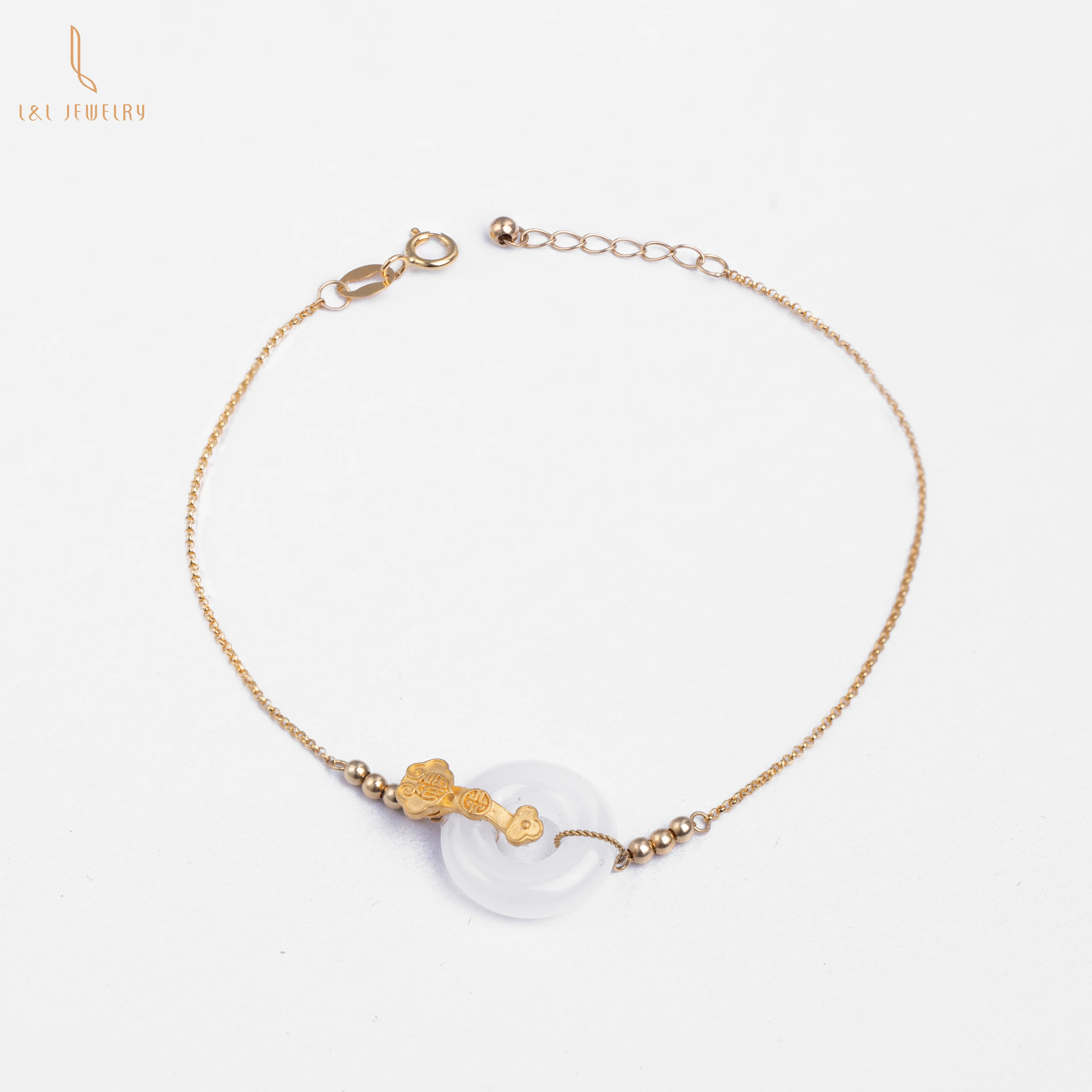 Natural Jade Jewelry 999 24K  RUYI Gold with 18K Gold Chain adjustable bracelet for new year gift