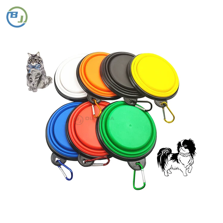 OBJ can customize portable folding bowls food-grade silicone pet feeding bowls to carry different sizes for outdoor use