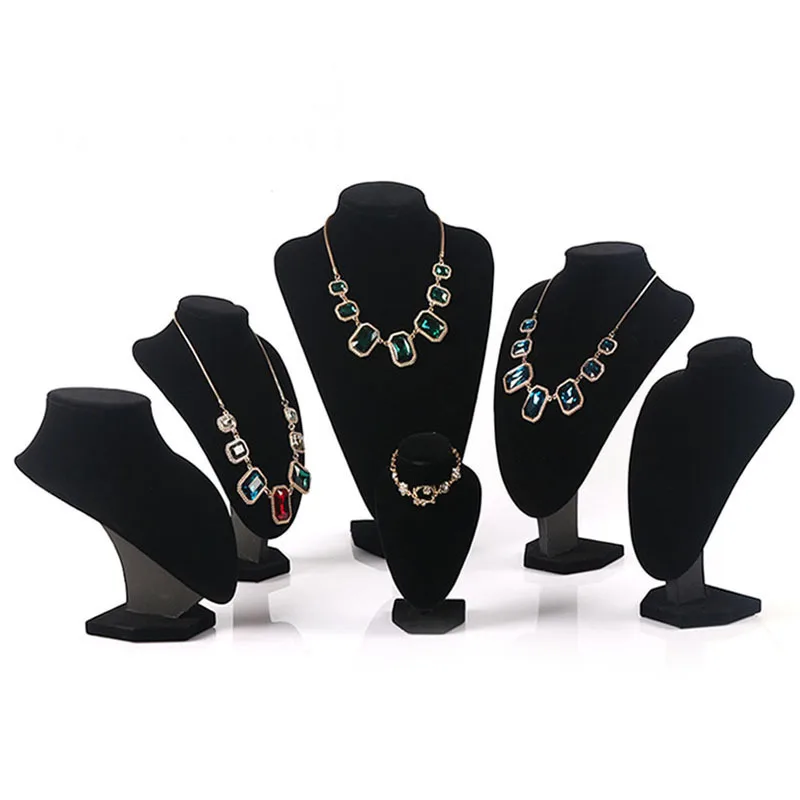 Wholesale Necklace Stand Holder Portrait Model Rack Store Showing Black Velvet Jewelry Display Stand