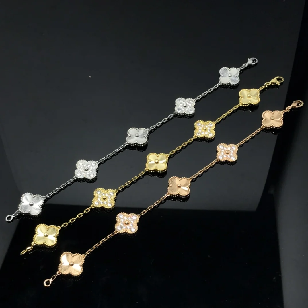 New Arrivals Hot Sale High Quality 5 Clover 18k Gold Black Stainless Steel Four Leaf Clover Bracelet