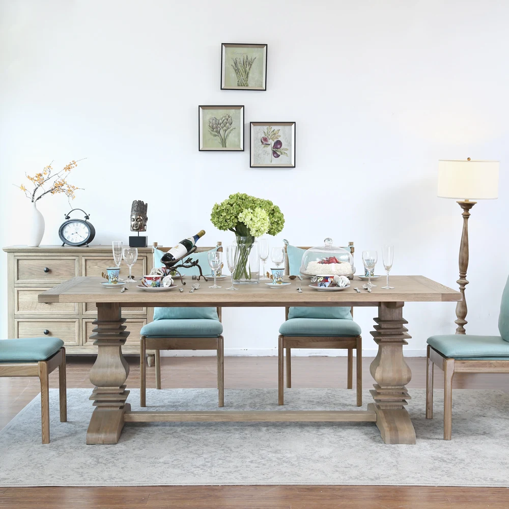 Hampton Vintage French Furniture Restaurant Solid Oak Wooden Wedding Dinner rectangular Banquet Dining Table