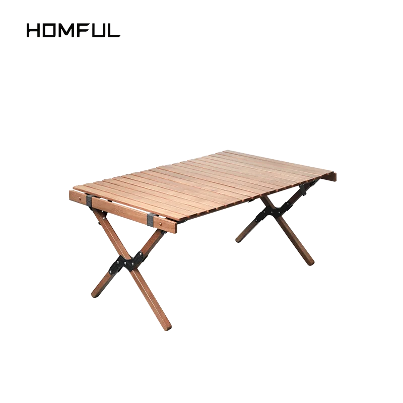 HOMFUL glamping ash wood  table outdoor roll wooden camping folding  picnic table
