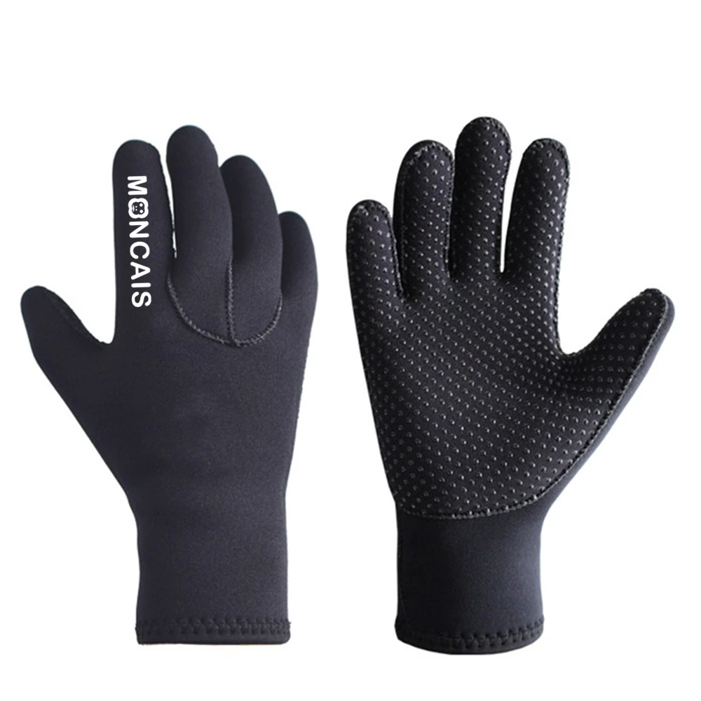 
MONCAIS Customized Logo 3mm Neoprene Waterproof Anti Slip Flexible 5 Finger Scuba Swimming Diving Gloves 