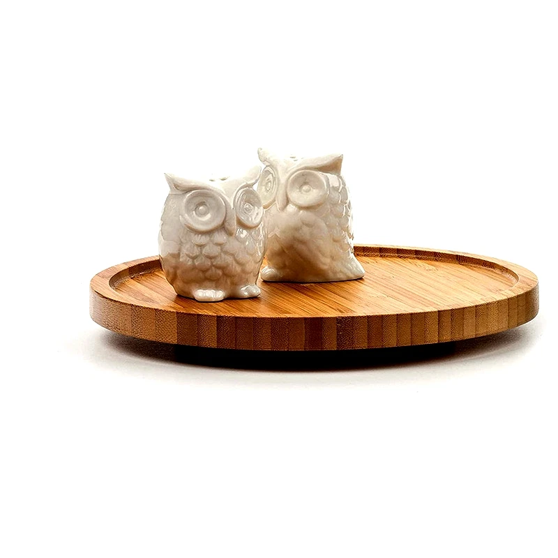 Wooden Round Shape Bamboo 10 Inch Non-Skid Bamboo Turntable Organizer for Salt Pepper