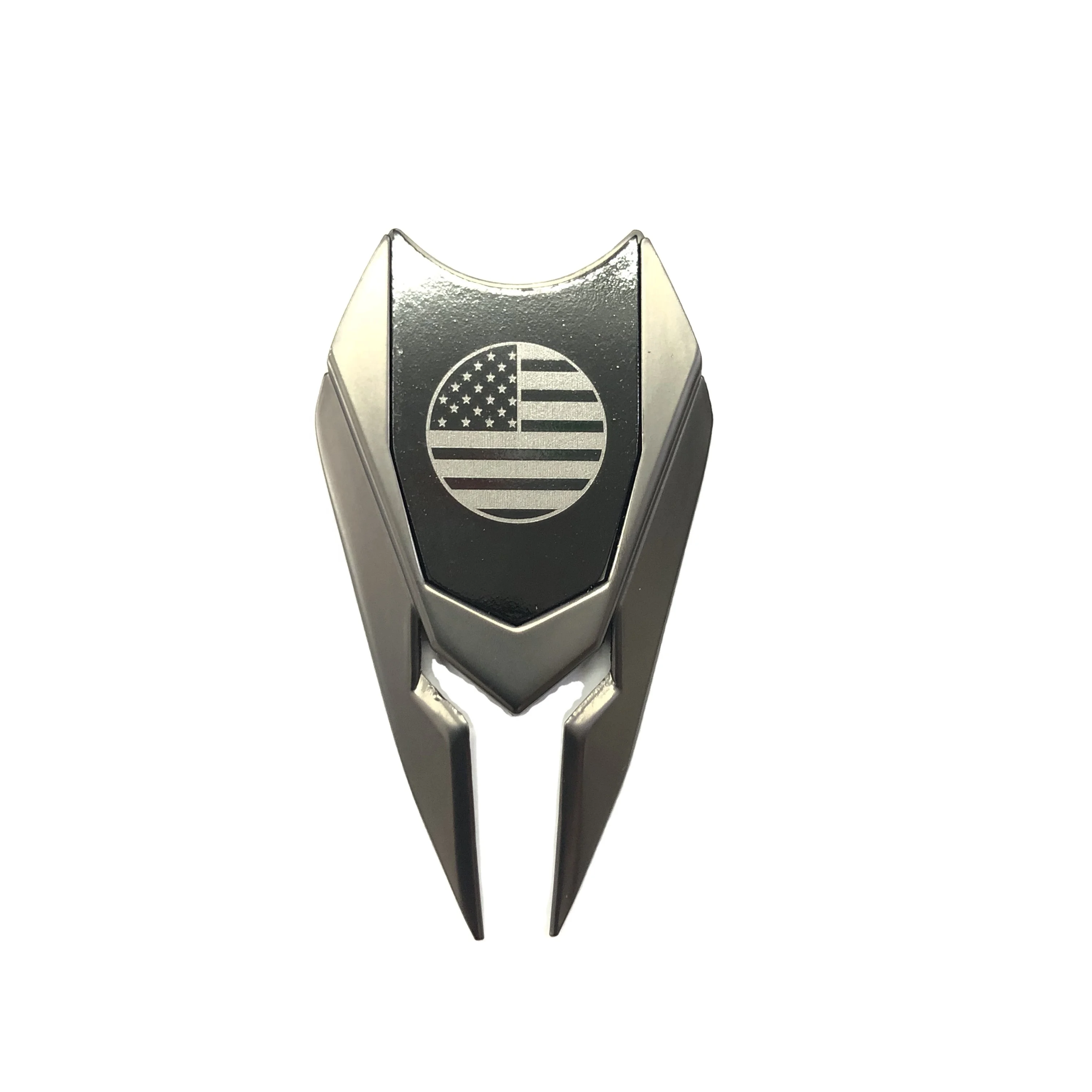 Wholesale Half Shield Shaped Divot Tool Engraved American Flag Ball Marker Pitch Repair with Tin Box