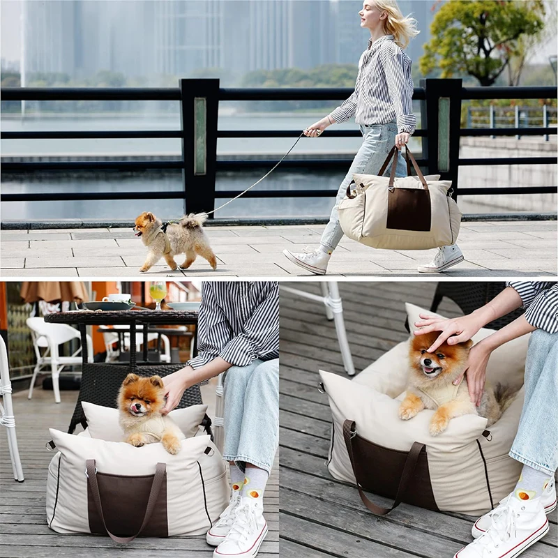 Dog Car Seat Small Dogs Waterproof Dog Booster Seat  Car With Storage Pockets Pet Car Seat Puppy Travel Carrier Bed