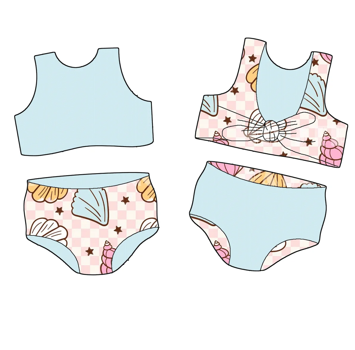 Custom mermaid princess designer  Children Two pieces Reversible swimsuits Girls bathing suits