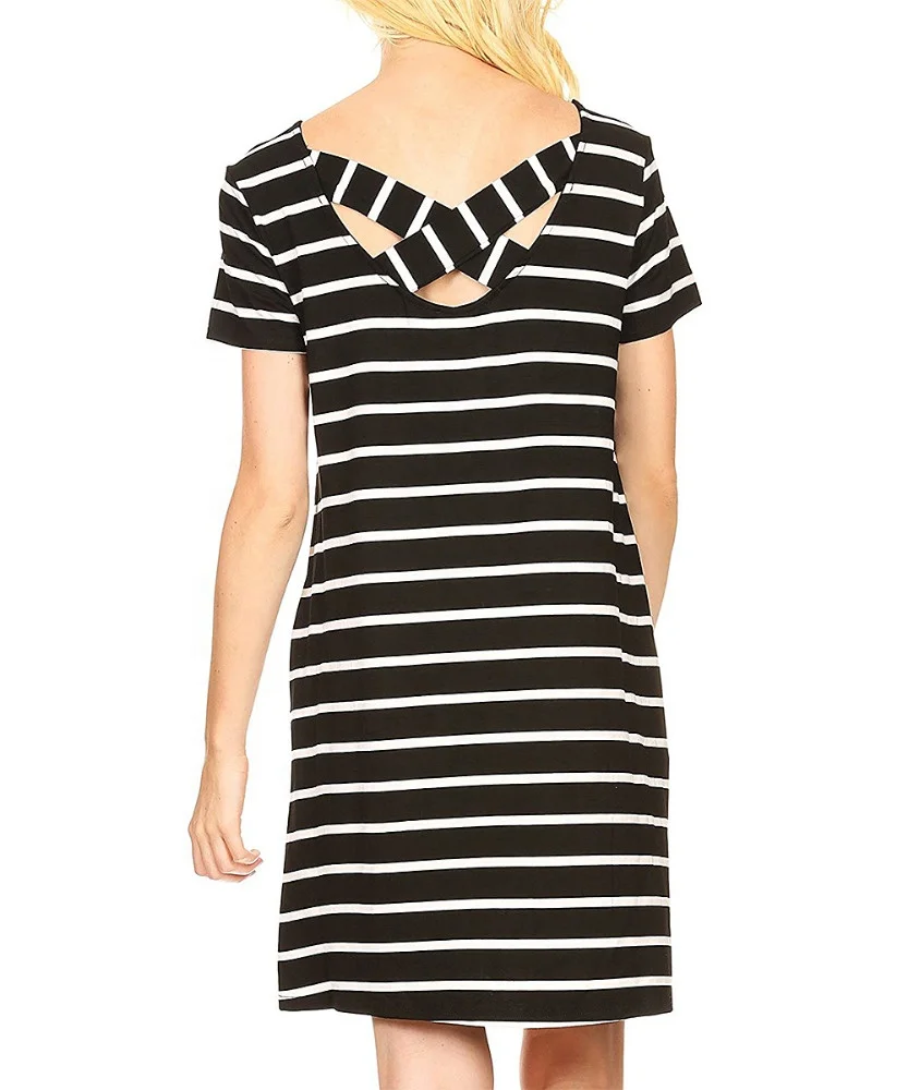 Striped crisscross back t-shirt dress for women ladies casual wear clothing Girls loungewear designs