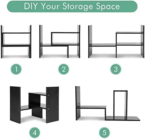 Natural Bamboo Desktop Storage Organizer Wooden 2 in 1 DIY Bookcase Stand Shelf for Books