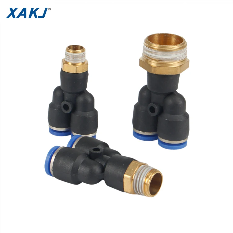 
PY Y-shape Tee Male 3 Way BSPT Thread 1/8 1/4 3/8 1/2 Brass Air Coupler Connector Pneumatic Fittings for PU hose OD 4 to 16mm 