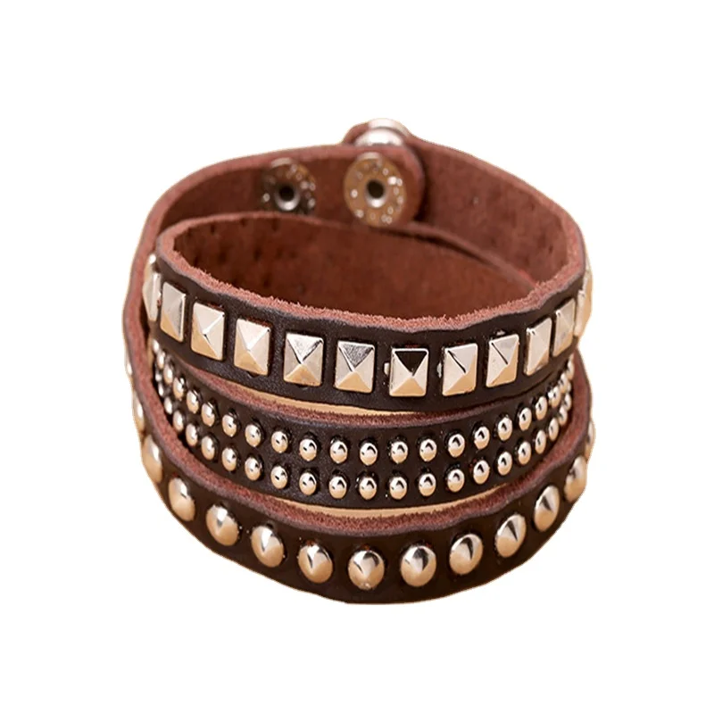 Fashion 3 circles boy man girl leather riveted leather wrap bracelet