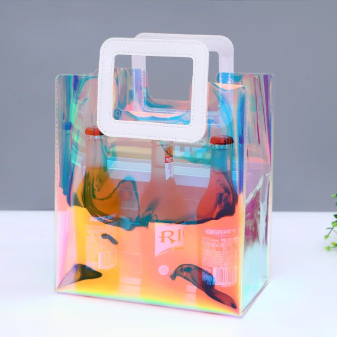 2021 new design fashion custom logo print transparent women laser pvc clear tote bag