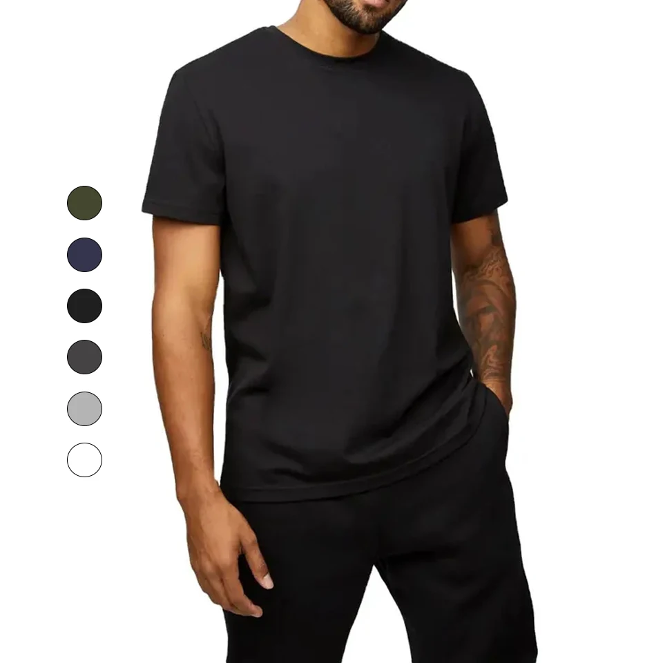 Wholesale High Quality Elasticity Men Crewneck Blank T Shirt 50 Poly 50 Cotton T Shirt For Summer