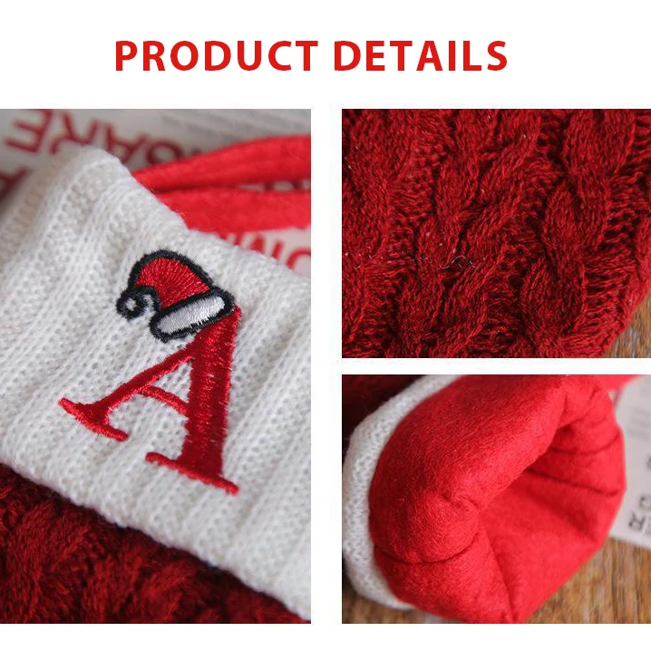 Wholesale A to Z Red Knitted Socks Xmas Stocking Props Christmas Decoration Candy Socks