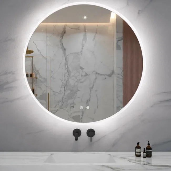 Manufacturer wholesale anti-fog big round wall mounted bath mirror decorative smart circle wall makeup mirror with led l