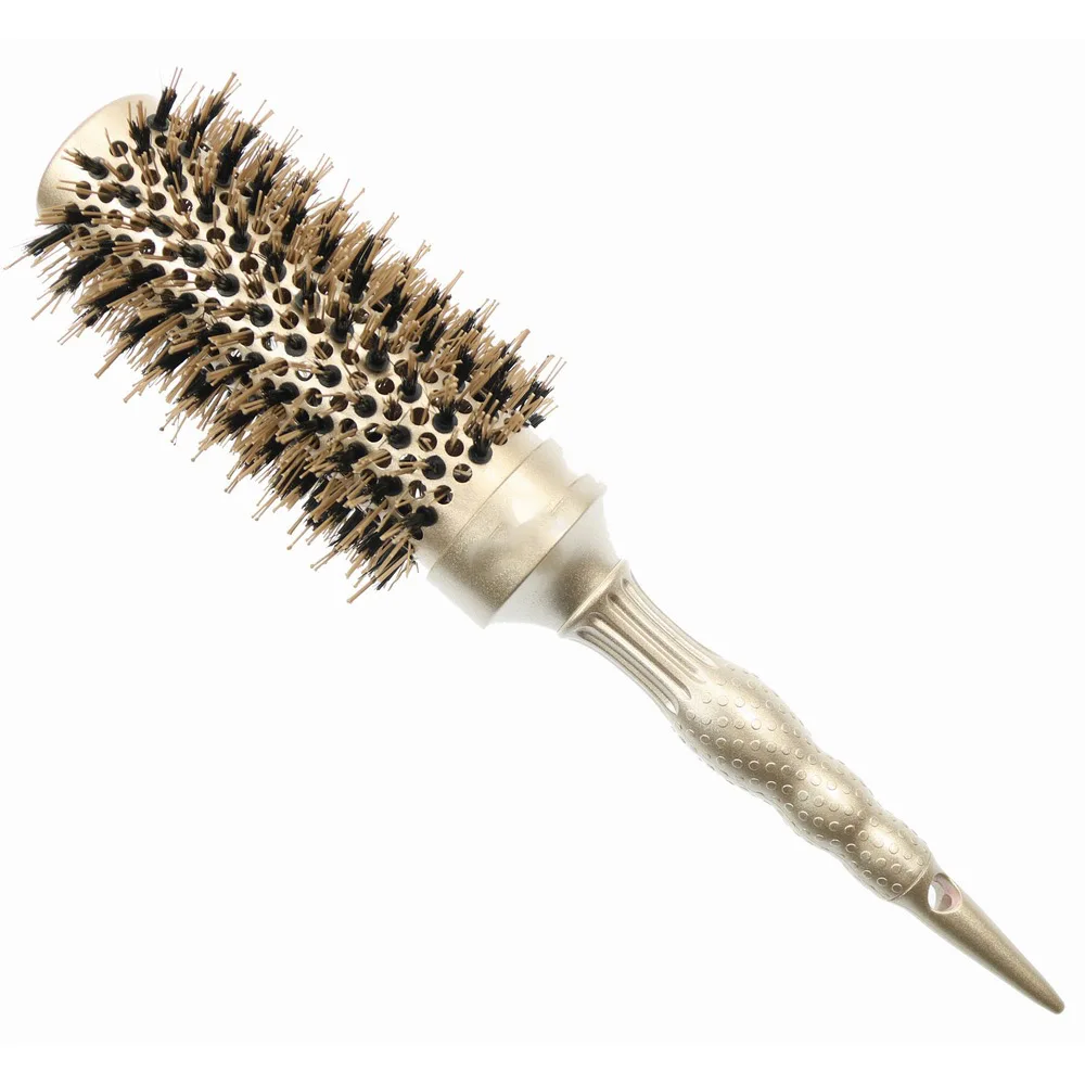 Fengjin Round Hair Brush Thermal Aluminum Barrel With Natural Boar and Nylon Bristles For Women Small Round Blow Dryer Comb