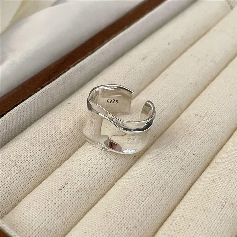 Irregular Heavy Folds Convex Surface Personality European and American S925 Sterling Silver Rings