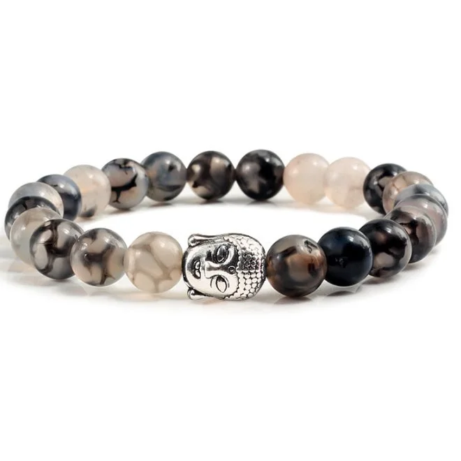 2022 Lion Head Leopard Head Bracelet Agate Buddha Head Cross Bracelet 8mm Beaded Stretch Bracelet for Women Men
