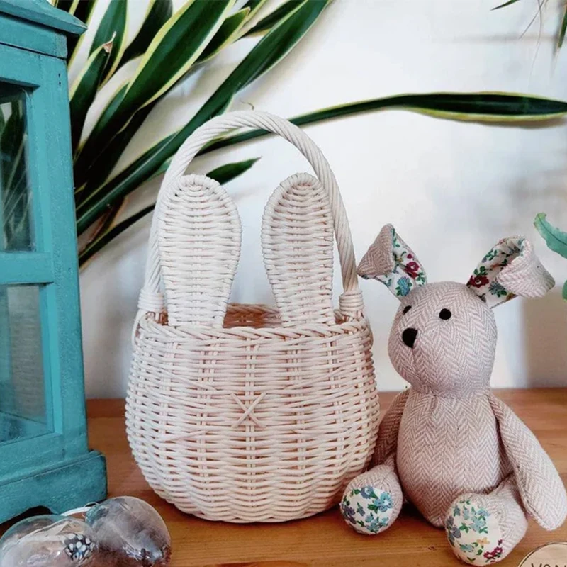 Hot Selling Hand Woven Rattan Easter Bunny Basket Rabbit shape Storage Basket Easter Decoration Basket