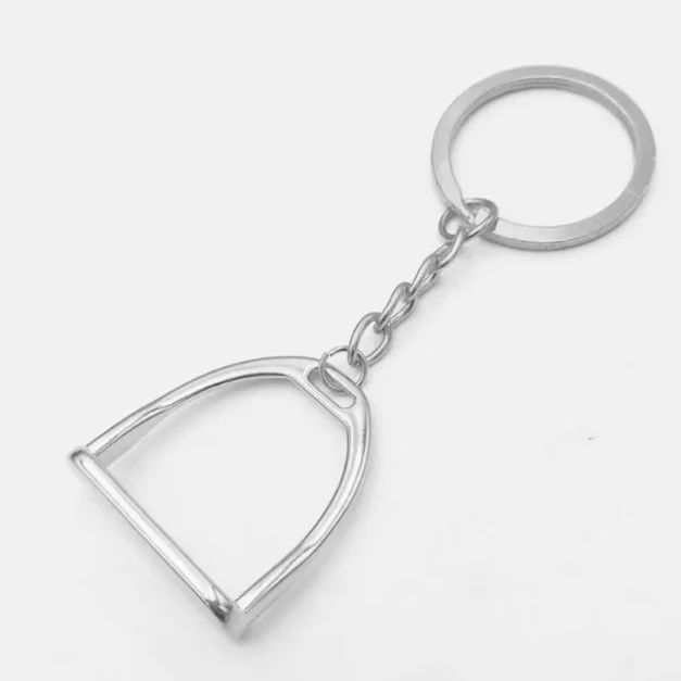Factory Wholesale Classic Horse Stirrup Keychain Silver Stainless Steel High Polished Personalized Metal Horse Riding Keyring