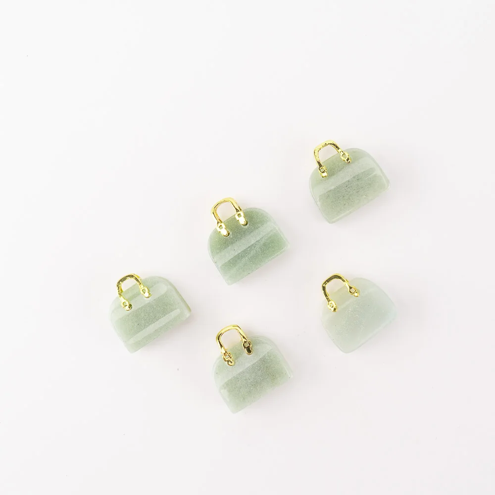 BZ JADE TIFA Factory wholesale 1 inches green aventurine Purse Carving mini Handbag Pendant Gemstone Purse for Crafts Gifts
