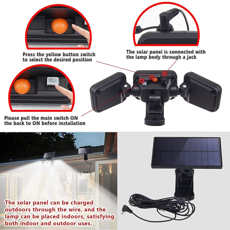 Solar Split Lights 8W 800LM  Solar Pendant Lights 138leds Solar Shed Lights PIR DIM Sensor Led Wall Security Lamp 6000K-6500K IP