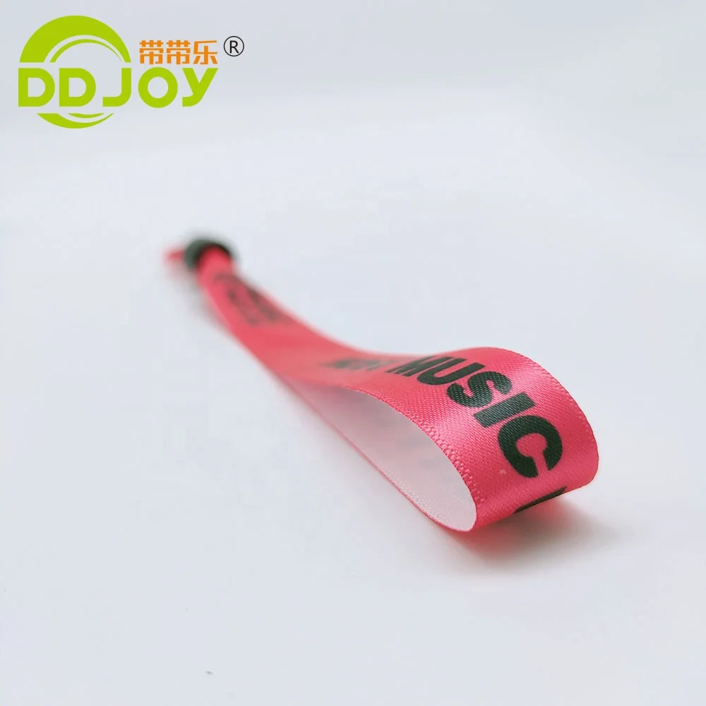 Wholesale Custom Personalised Textile Fabric Bracelets Concert Events Woven Ribbon Polyester Wristband with Plastic Slide lock