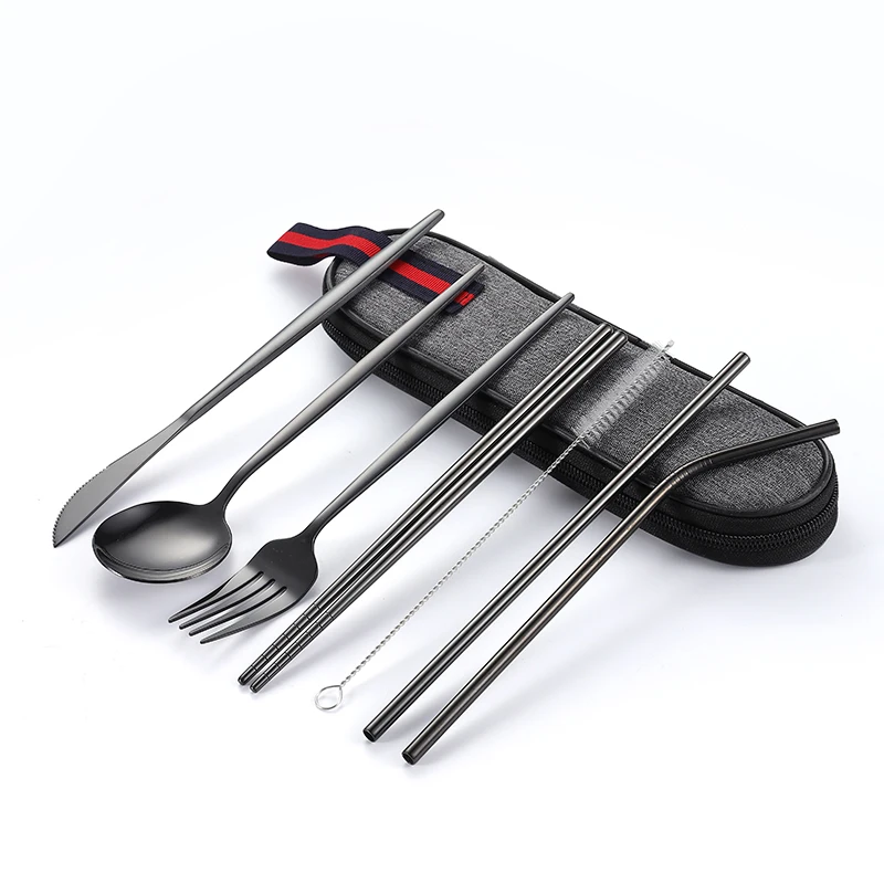 Stainless Steel Travel Camping Cutlery Knife Fork Spoon Chopsticks Set With Case,Lunch Box Utensils, Portable Silverware Set