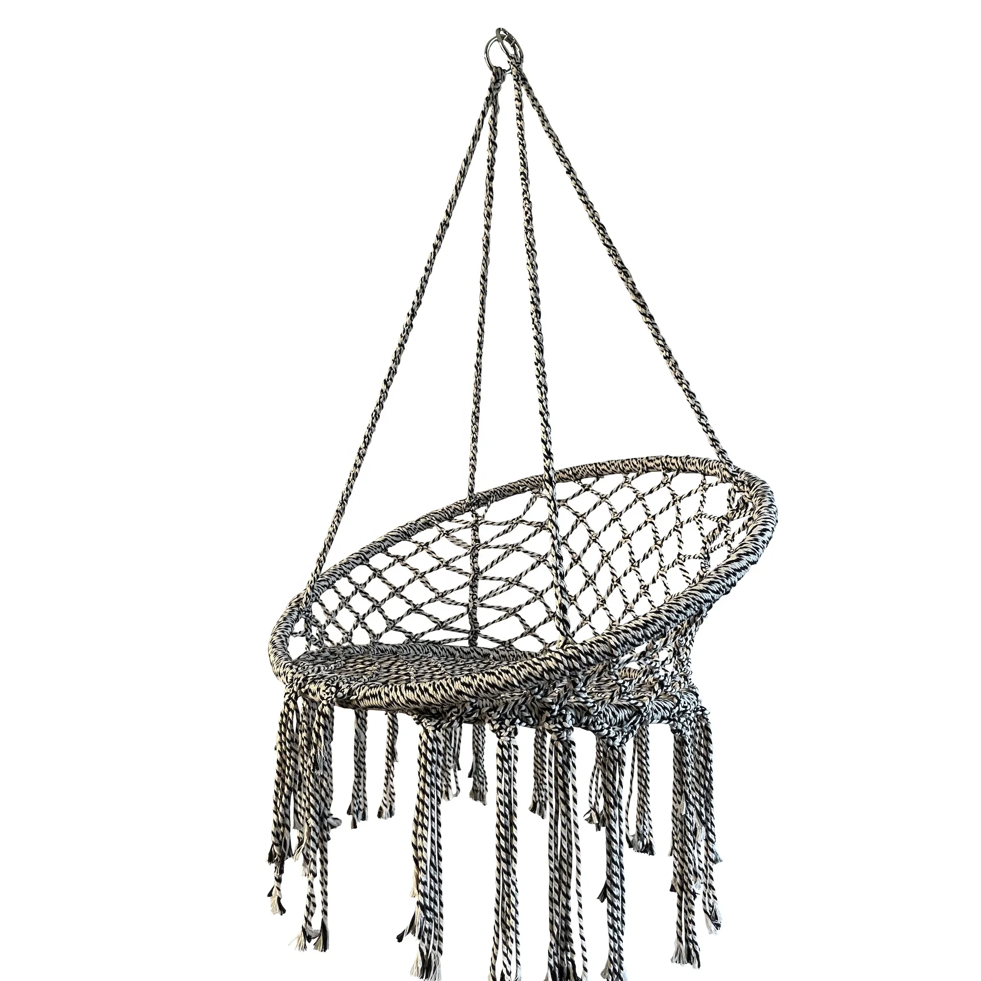 Black and White Macrame Hanging Chair