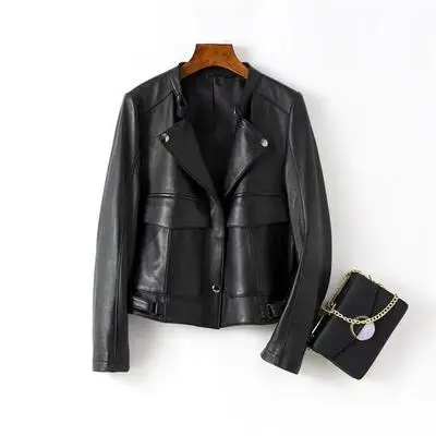 PY001 Faux Leather Jacket Women Motorcycle Coat for Biker Wth Removable Belt Plus Size PU Leather Jackets For Ladies