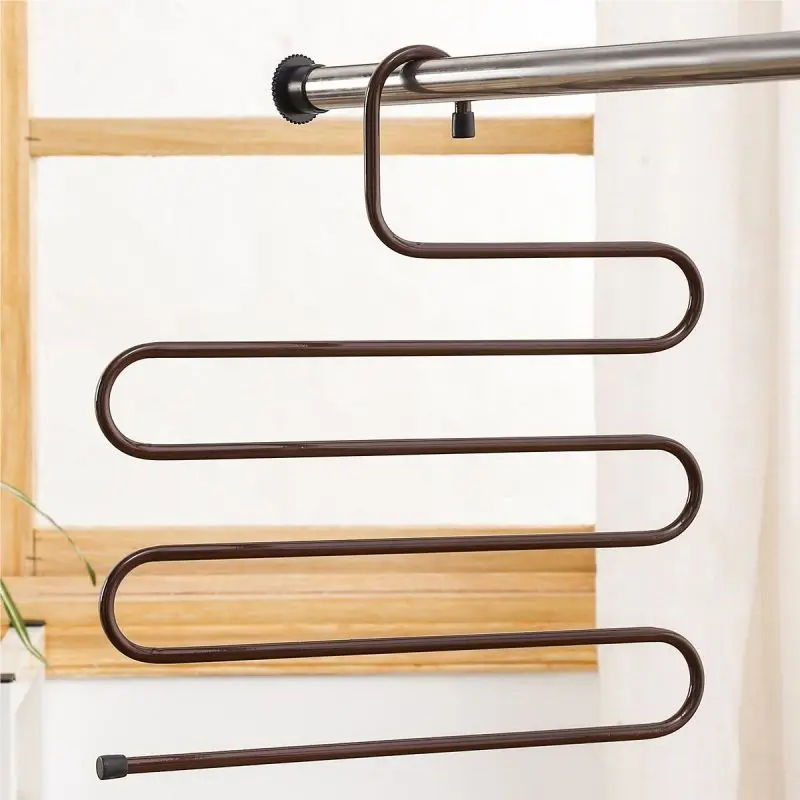 5 Layers of Metal Pants Hangers Closet Storage Organizer Hangers Pants Jeans Scarf Hanging Metal Pants S-type Hanger