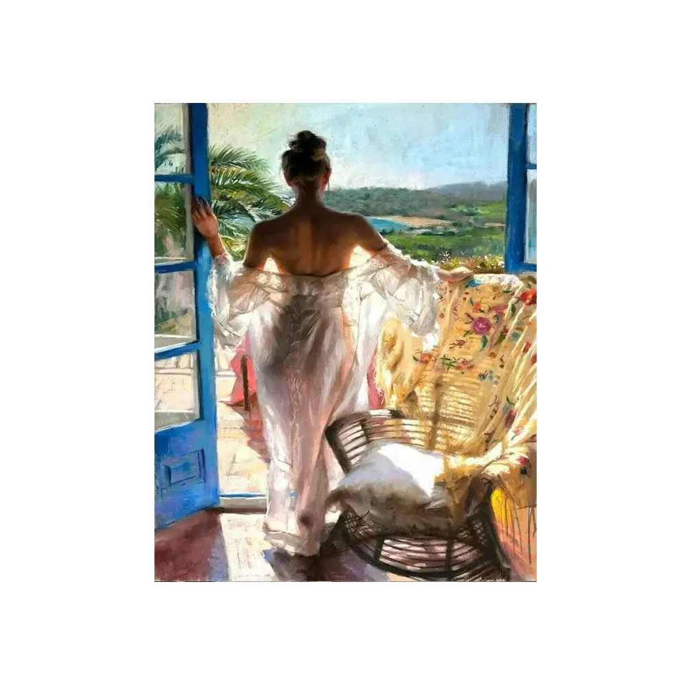 Sexy Women Near the Window DIY Painting by Numbers Canvas Oil Painting Kit for Kids & Adults Drop Shipping